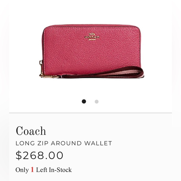 🌟♥️COACH PEBBLE RED AND GOLD ACCENT LONG ZIP AROUND WALLET - Picture 1 of 8
